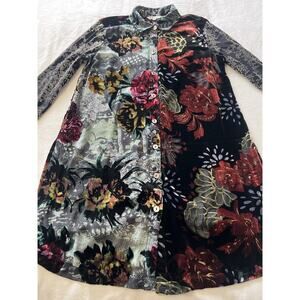 John Mark Sz S Womens Multicolor Floral Velvet Burnout Boho Artsy Tunic Top NWOT